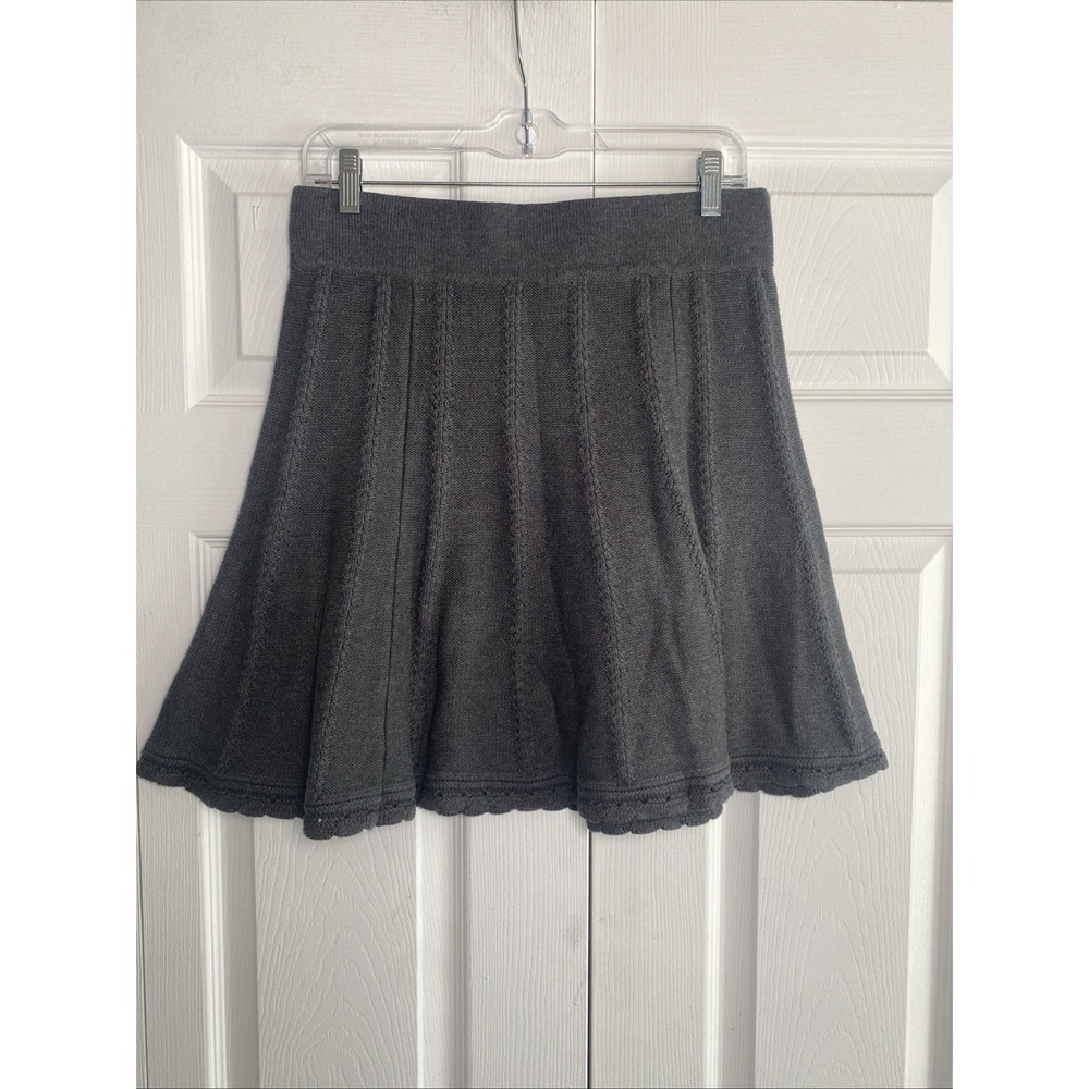 Cabi Fit Flare Sweater Skirt Womens Size S Gray Knit Scalloped Hem Cotton 5111